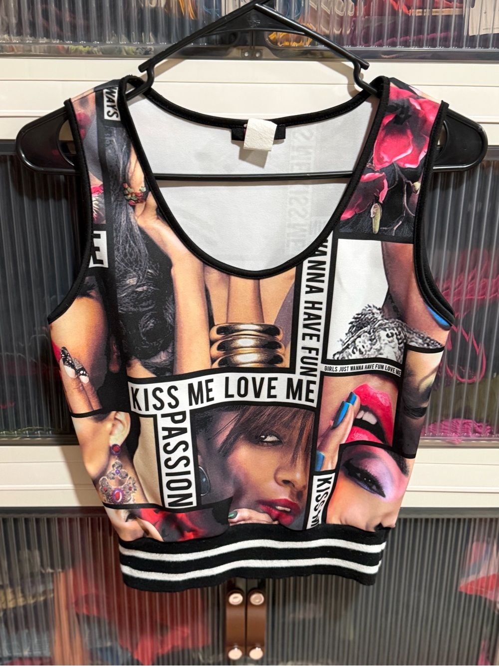 Blush Multi-Graphic Crop Tank Top - Black, Pink, Red